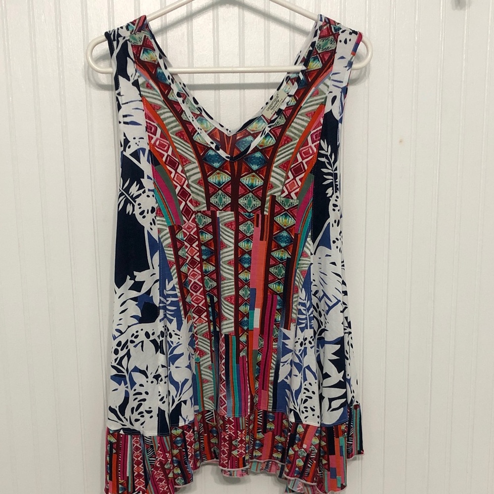 BOHO V-neck Swing TUNIC Slvless Top ORIENTIQUE Naturally Australia EUC